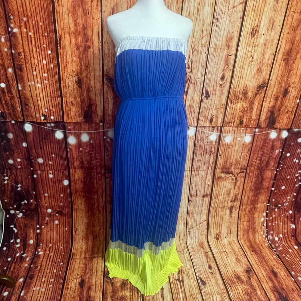 Romeo & Juliet Couture strapless maxi dress size Large pleated colorblock mesh